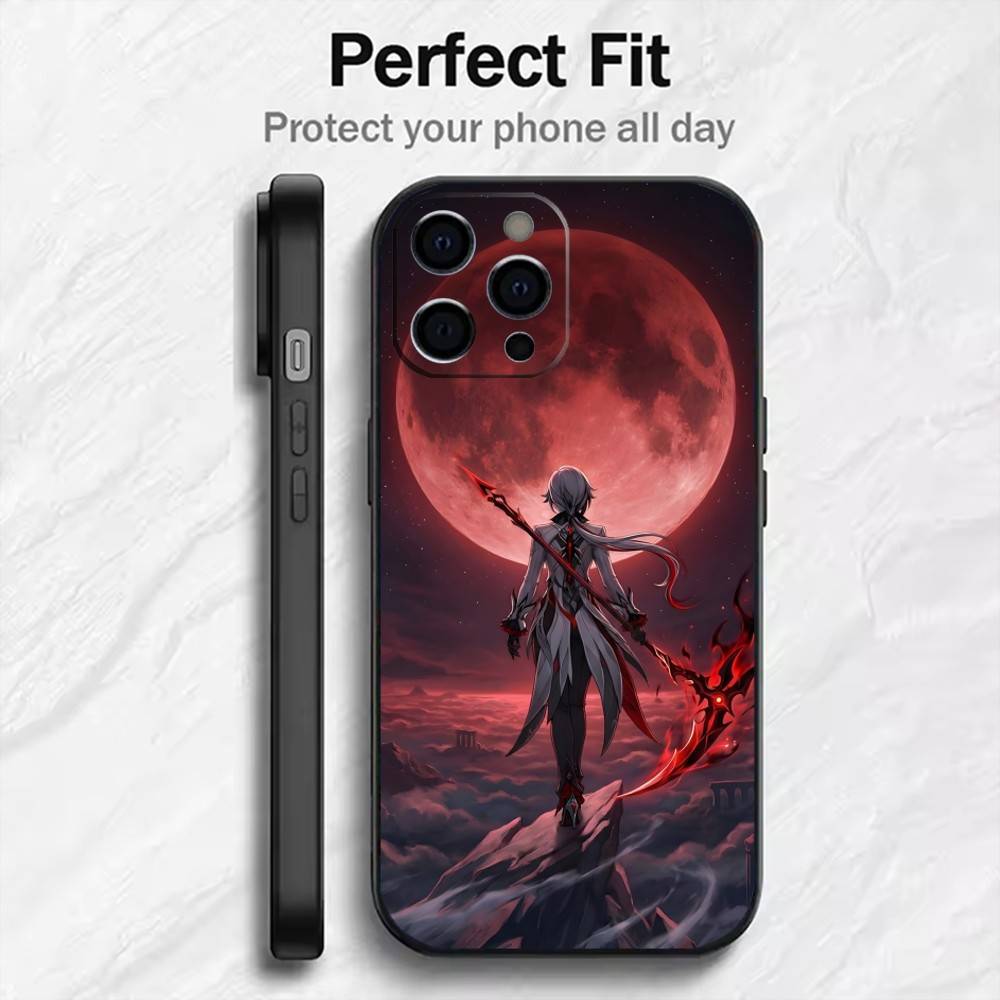 G-GenshinS The Knave  A-Arlecchino-oES Phone Case For iPhone17,16,15,14,13,12 Plus,Max Soft Silicone Black Cover