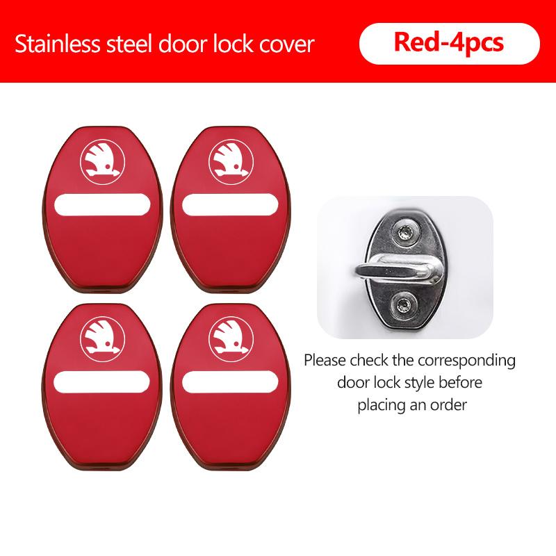For Skoda 4PCS Car Door Lock Cover Stainless Steel Protection Accessories Rapid Octavia Derivative Enyaq-iV VisionS Yeti Scala