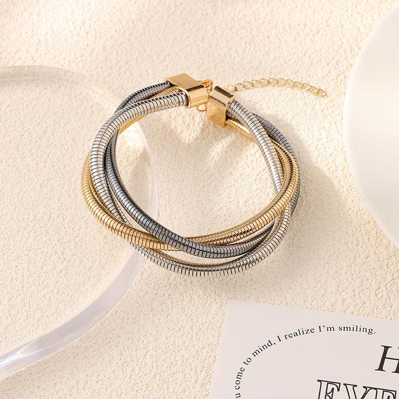 Luxury Metal Punk Hip-Hop Three-Wire Necklace & Bracelet Set