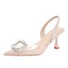 Strass quadratische Schnalle High Heels Feenwind transparentes Zehenkappe Sandalen Damen dünner Absatz spitze Zehen leerer Frühling und Sommer