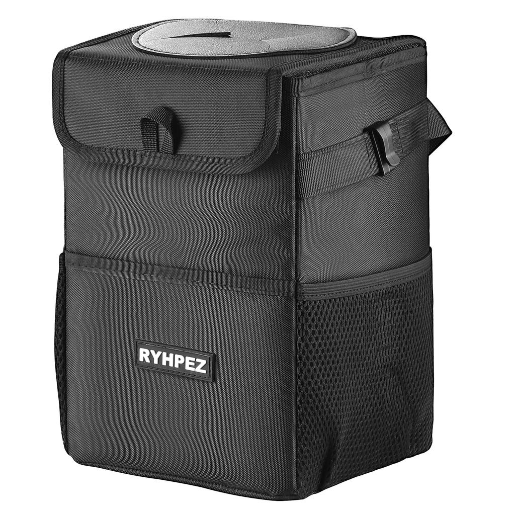 Ryhpez Car Trash Can With Lid - Leakproof Trash Bin Car Garbage Can, Collapsible Automotive Truck Organizer And Storage Bag Car Accessories For Women