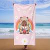 1 Cartoon Capybara Drinking Pearl Milk Tea Towel | Polyester Microfiber, 250g/m², Suitable for Swimming, Camping, and Bathing