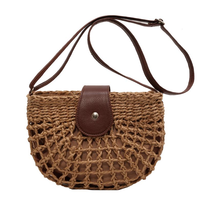 

Summer Hollow Out Straw Woven Crossbody Saddle Bag Casual Leather Flap Strap Crossbody Bags Half-Moon Beach Rattan Shoulder Bag хакі
