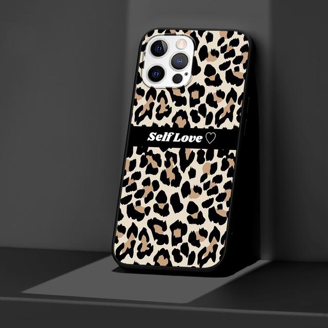 Fodral för Iphone 11 13 12 Mini 14 Pro Max Xr 7 8 +Se 2020 Xs 6 6s Plus 5 5s Svart Silikon Telefonskydd Leopardmönster