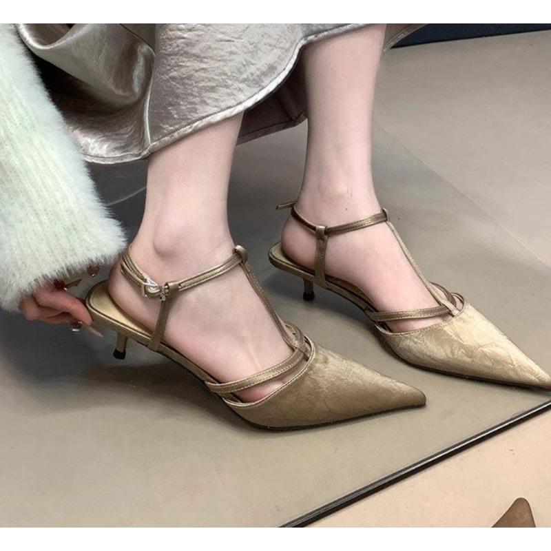 Fashion New Fashion Women's Design Ankle Buckle Strap Women Pumps Sandals Thin Heels Pointed Toe Shallow Slingback Mules Zapatos Mujer