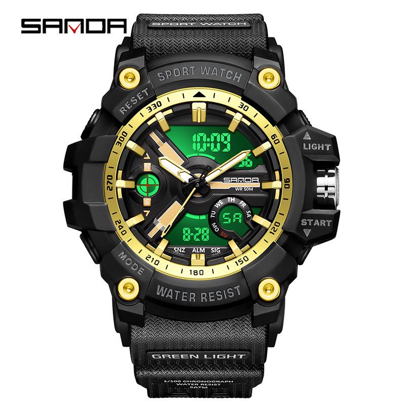 SANDA 3179 Digital Men Watch 50M Waterproof Watch Dual Display Quartz Sports Watch for Men Luminous Relogio Masculino