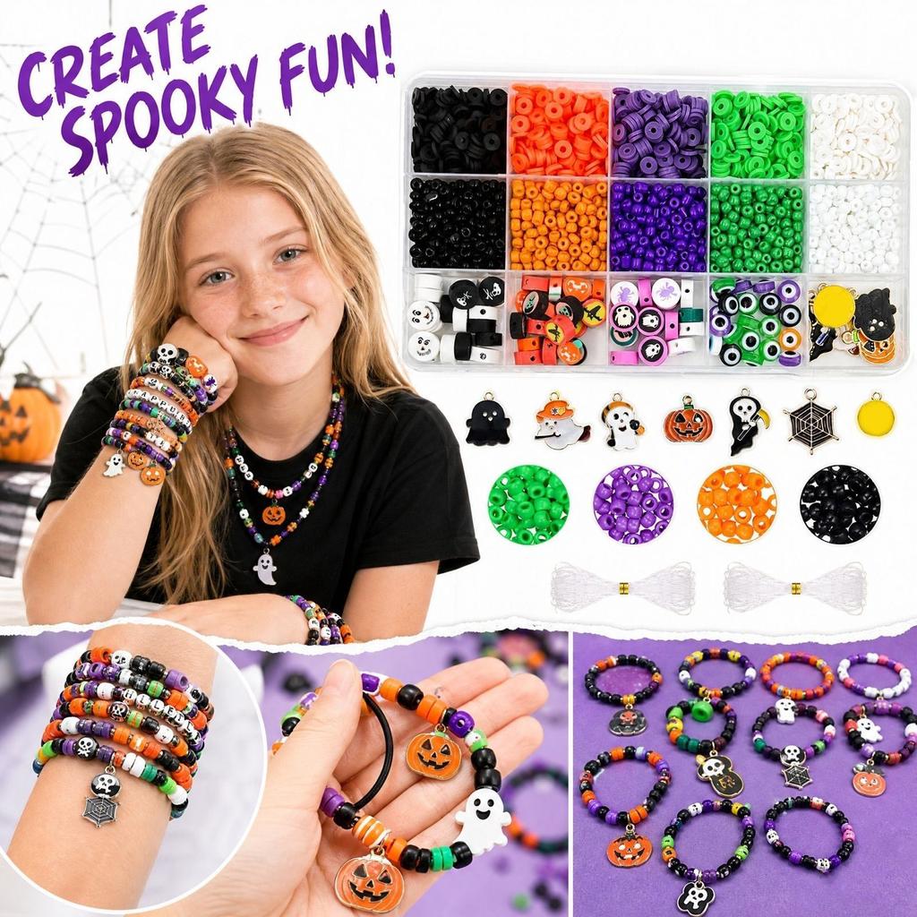 Halloween Bead Jewelry Making Kit for Bracelets with Pumpkin - DIY Set