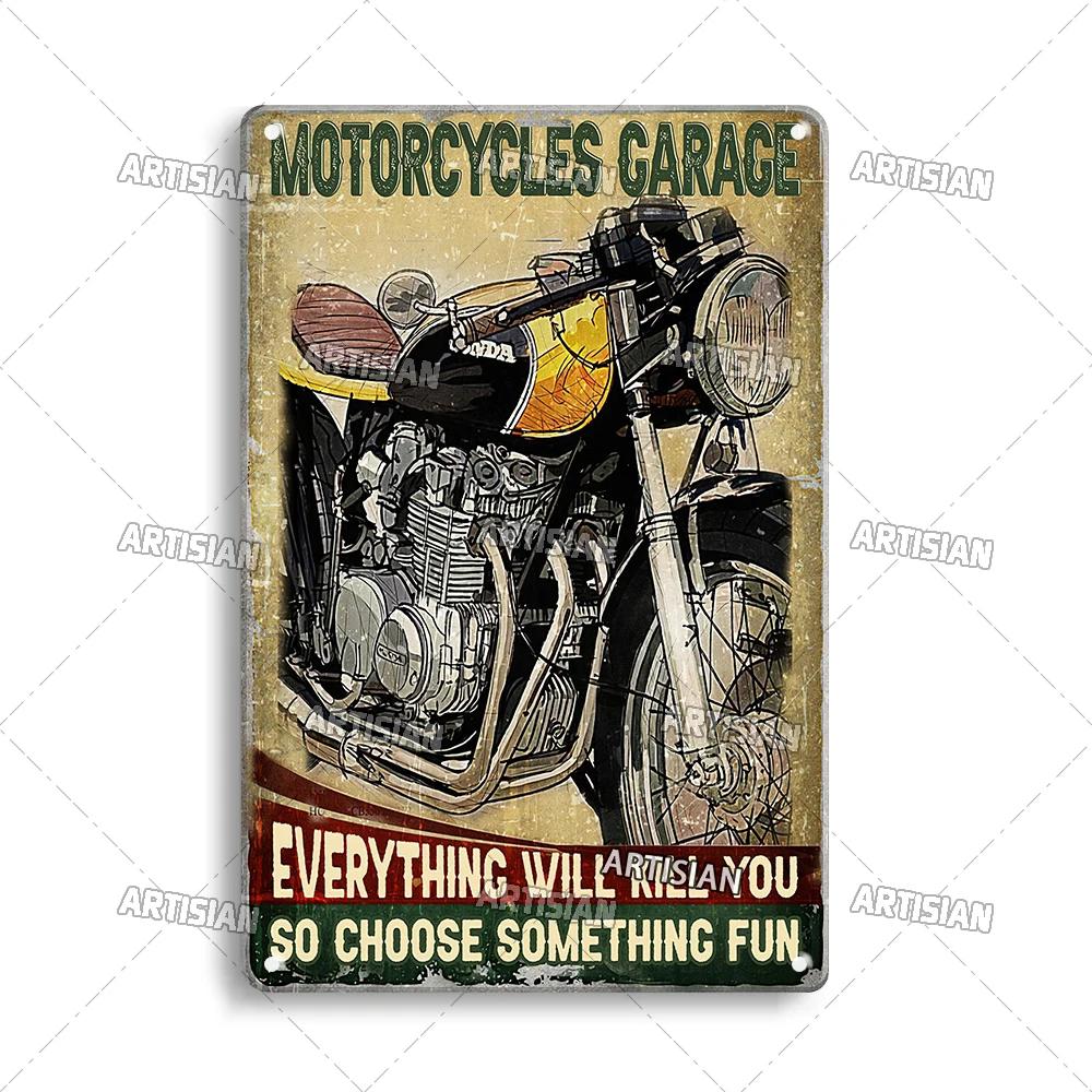 ARTISIAN Rusty Motorcycle Garage Wall Metal Tin Sign Vintage Decorative Plate Man Cave Metal Plaque Club Studio Industrial Decor