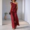 2-teilige Outfits für Damen Sommer One-Shoulder Ärmelloses Oberteil und Weitbeinige Hose Passendes Lounge-Set mit Taschen