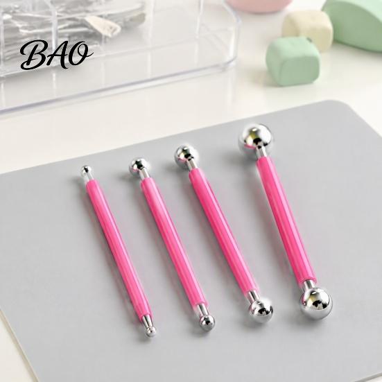 Fondant Decorating Tools 4Pcs Polymer Clay Shaping Tool Set, Sculpting Stick with Stainless Steel Ball, 4 Size DIY Pottery Modeling