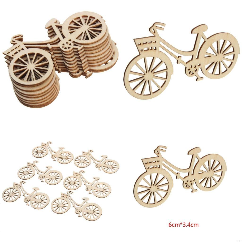 10pcs Wooden Bike Cutout Veneers Slices DIY Crafting Ornament Theme Wedd X3UC