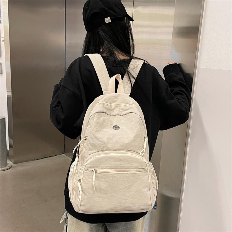 Solid Color Lightweight Backpack Women's Waterproof Travel Backpack Junior High School Student Schoolbag