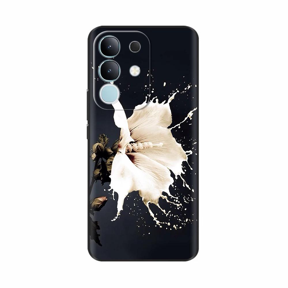 For Vivo Y29 4G Black Back Cover Fashion Flower Butterfly Painting Case Soft TPU Silicone Fundas For Vivo Y29 4G Protect Cover