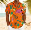 Men's Flamingo Tropical Fruit Print Short Sleeve Shirt, Spring Summer Fun Hawaiian Vacation Blouse, Loose Casual Top