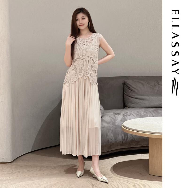 

ELLASSAY 2025 Summer Two-Piece Embroidered Chiffon Dress L