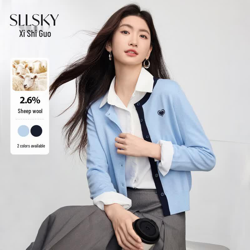 

Women s Color-Block Heart Embroidery Knit Cardigan M
