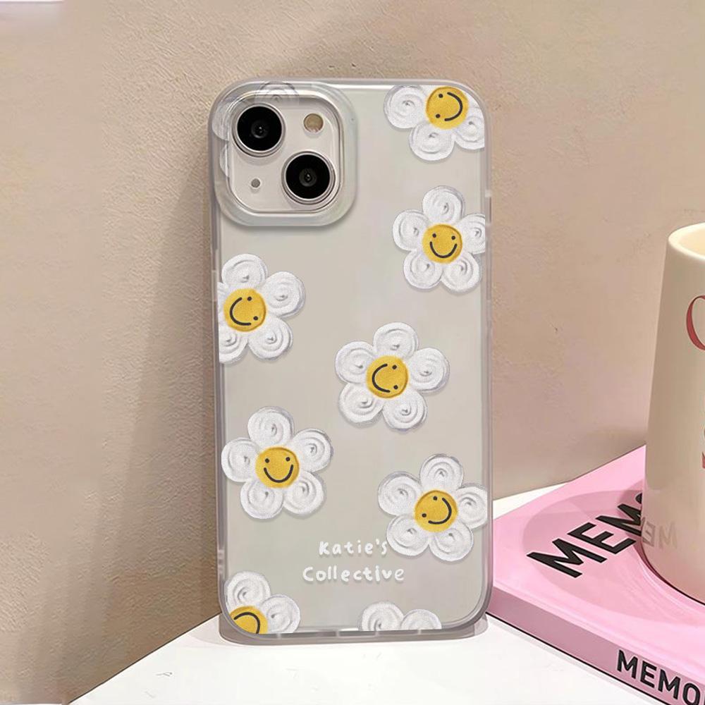 Coques de téléphone portable pour iPhone 11 13 15 Pro Max 12 14 Pro Max Coque iPhone 16 15 Plus 13 Pro 12 Texture givrée Fleurs de dessin animé peintes