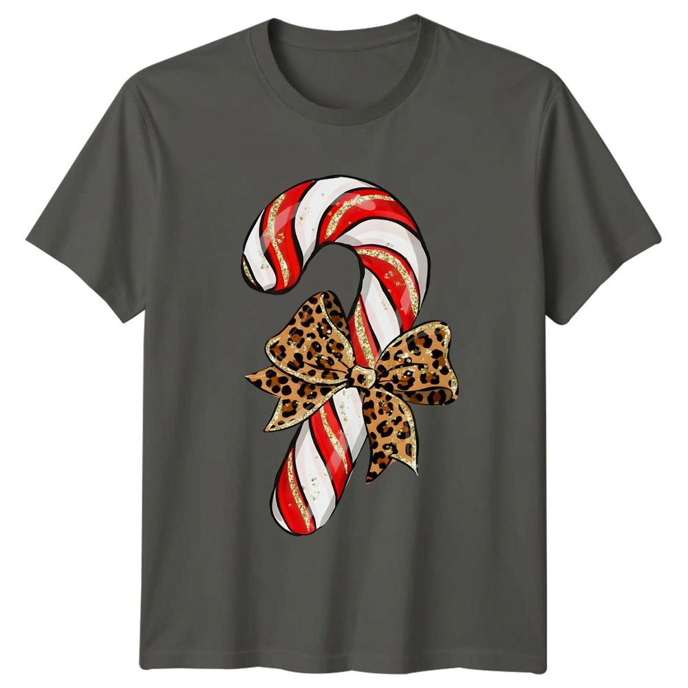 Candy Cane Leopard Bow Christmas Holiday Unisexs TShirt Unisexs Graphic Tee S