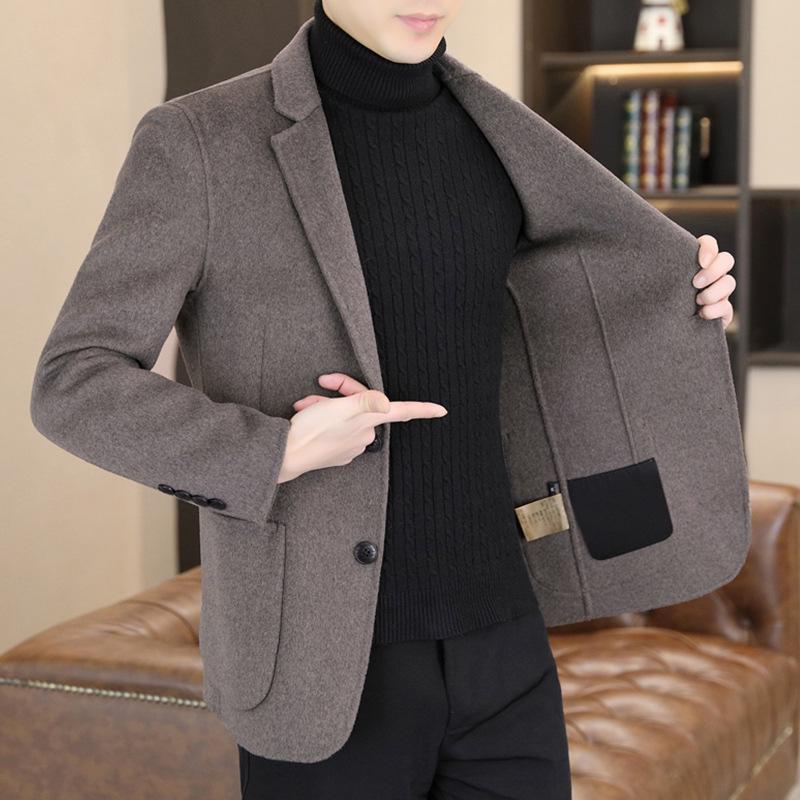 Men's Thick Wool Blend Double-Sided Jacket, Autumn/Winter Short Suit Style