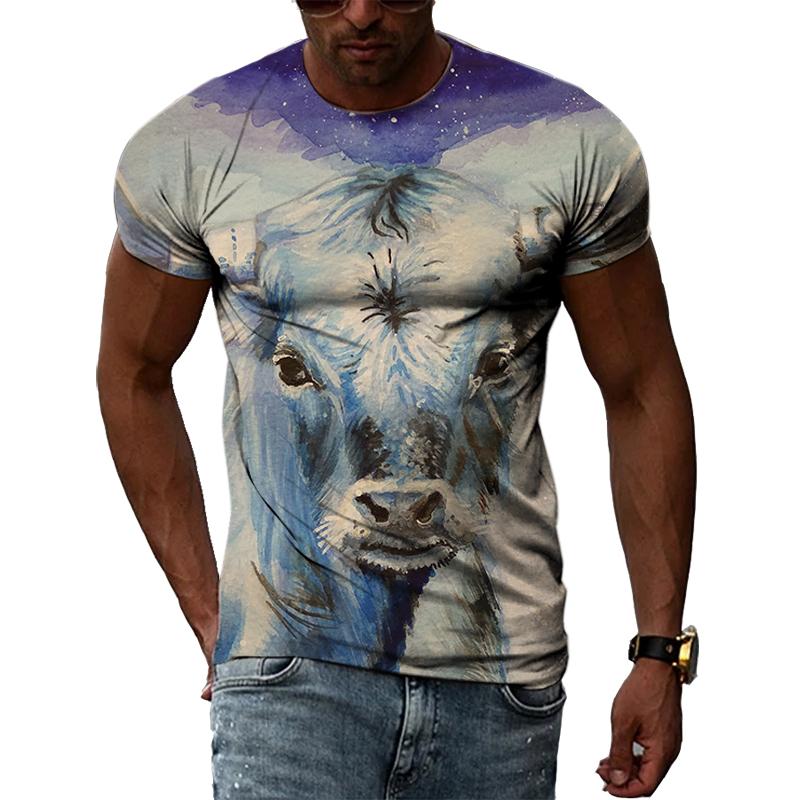 Taurus Story Domineering Fashion Original 3D Harajuku Printing Mighty Personality Men And Women Short-Sleeved Round Neck T-shirt