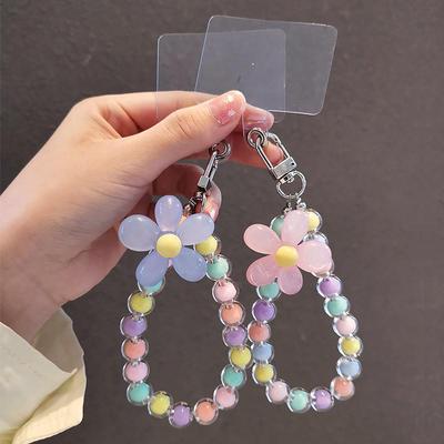 Kawaii Sweet Flower Beaded Phone Chain Lanyard For Women Fashion Colorful Butterfly Cellphone Case Wrist Band Jewelry Accessory