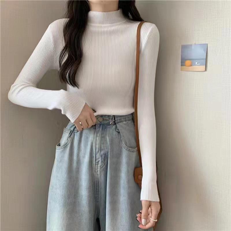 Women's 2026 Autumn Knit Long Sleeve Half-High Neck Sweater - Stylish Niche Base Layer Top