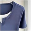 Plus Size Fake Two-Piece Color Block Short Sleeve T-Shirt Ribbed Slimming Top For Women Versatile Breathable Soft Material Flattering Slim Women Top