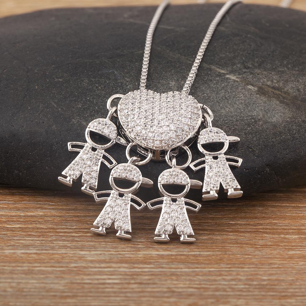 AIBEF Trendy Boy/Girl Pendant Necklaces Women Charm Cute Chain Choker Heart Family Jewelry Son/Daughter Birthday Gifts