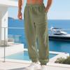 European and American men's linen casual loose leggings cotton and linen breathable simple beach pants