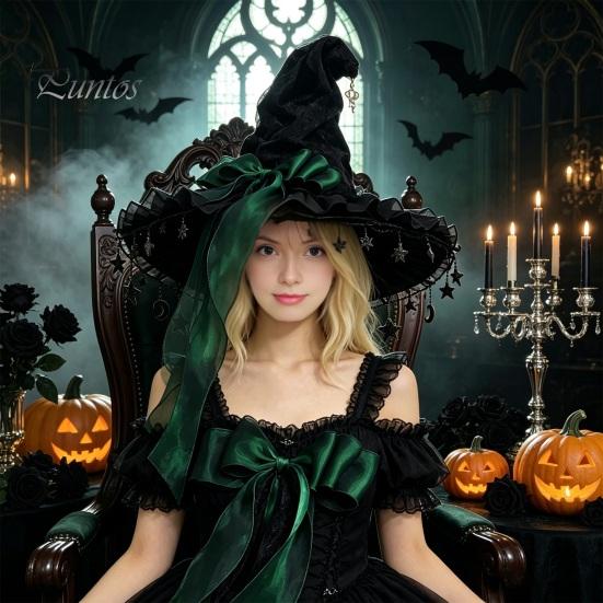 Comic Exhibition Props Halloween Witch Hat, Gothic Dark Wizard Costume Headpiece for Women, Spooky Velvet Cone Mysterious Theme Party Hat with