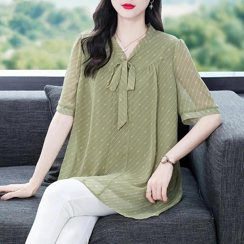 Plus Size Women's Temperament Chiffon Shirt Summer Middle-aged and Elderly Temperament Tops