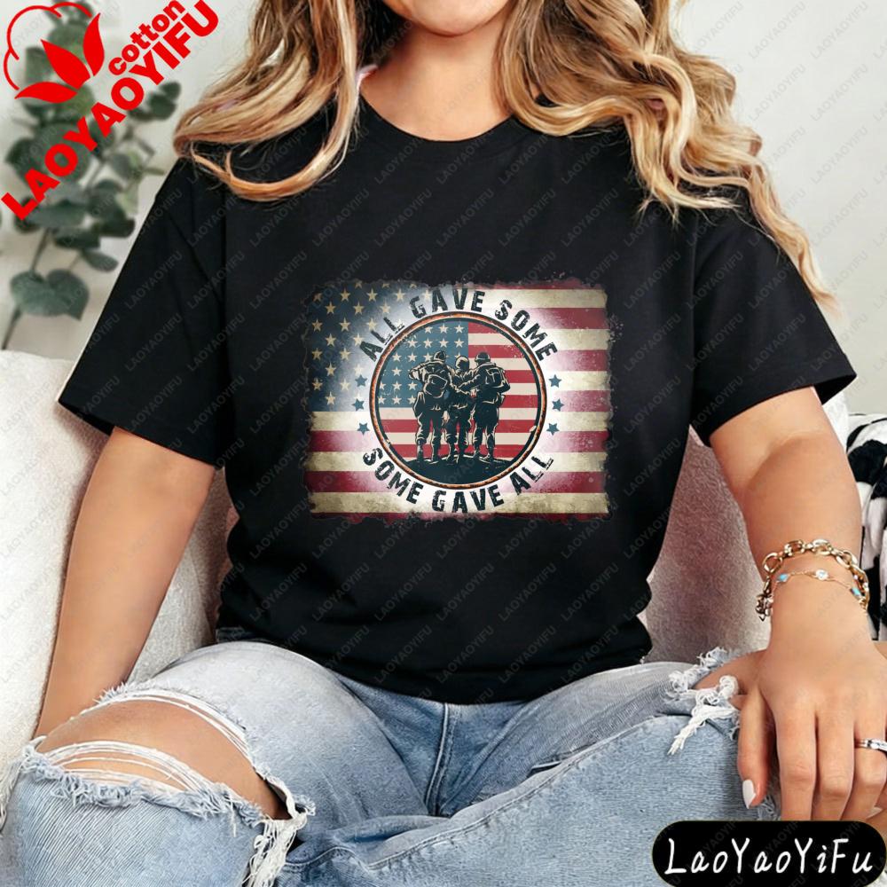 Military USA Tee All Gave Some Some Gave All Army Veteran Gift Women Round Neck Clothes Shortsleeved Ropa Mujer Tops