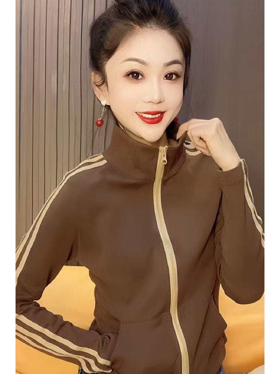 

De Rong Autumn Color Block Zipper Cardigan - Stylish & Youthful Casual Jacket 3XL (161-180 lbs) коричневый