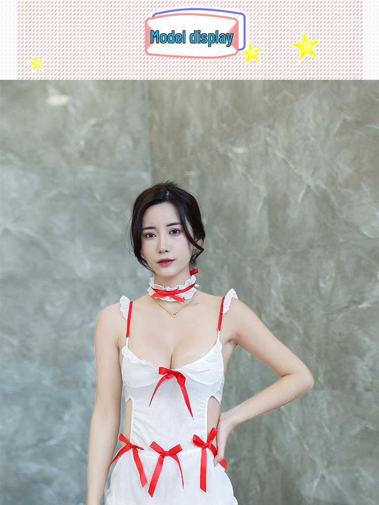 Plus Size Sexy Lingerie Lace-up Maid Uniform with Deep V and Open Back