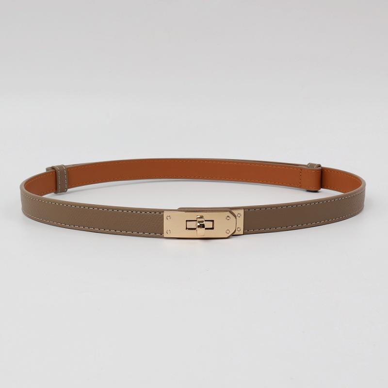Women's Korean Style Grey Belt - Hole-Free Buckle, Fashionable, Versatile, Adjustable Thin Waistband, Decorative Skirt Accessory.