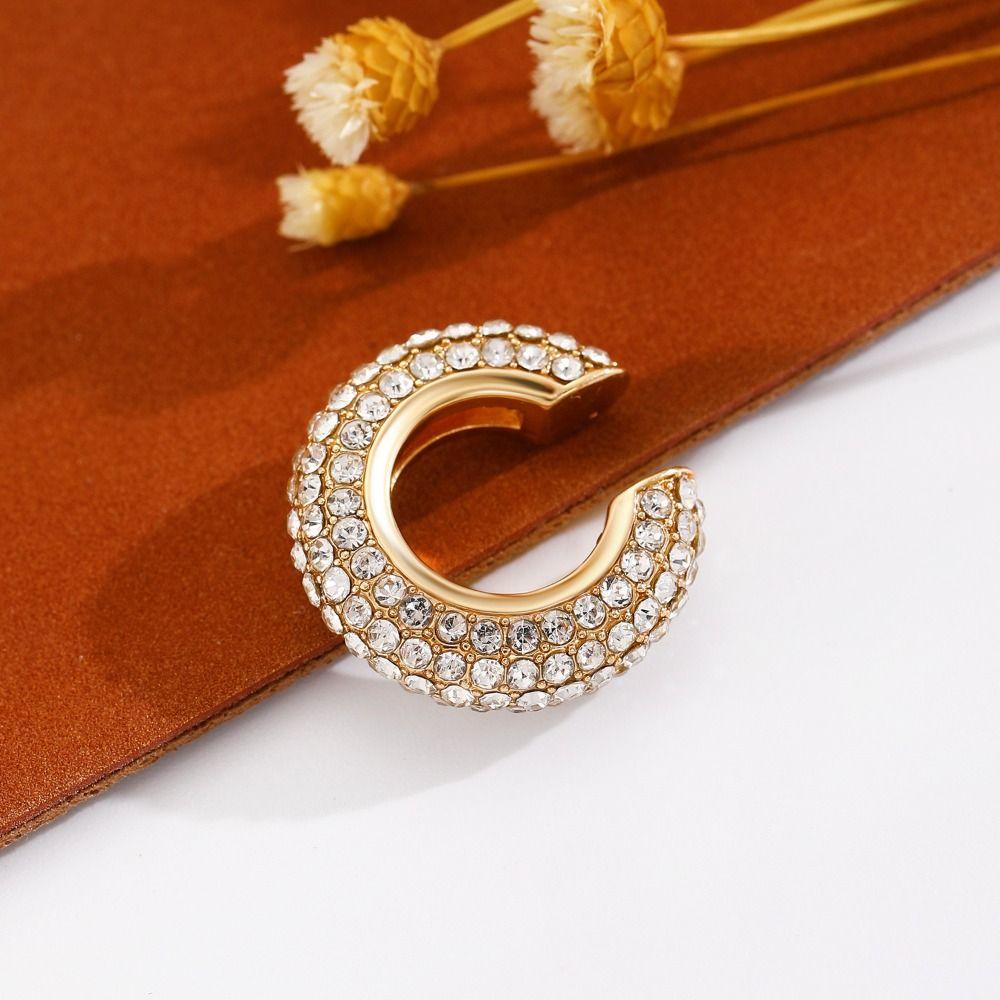 Copper C Shape Ear Cuff Crystal Gold Jewelry Punk No Piercing Earrings  Women