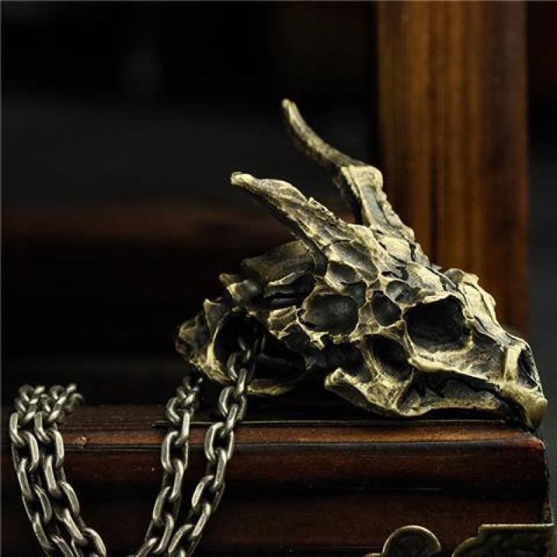 Retro Style Brass Devil Dragon Skull Skull Pendant Necklace, High-end Fashionable Men s Necklace 60CM