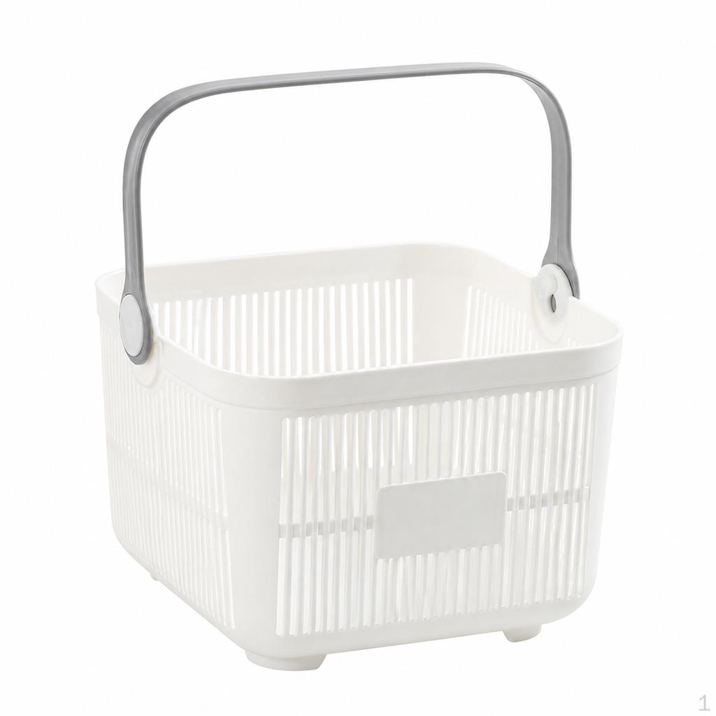 Portable Shower Organiser with Handle, Large Shelf Drainage, White Bathroom Organizer