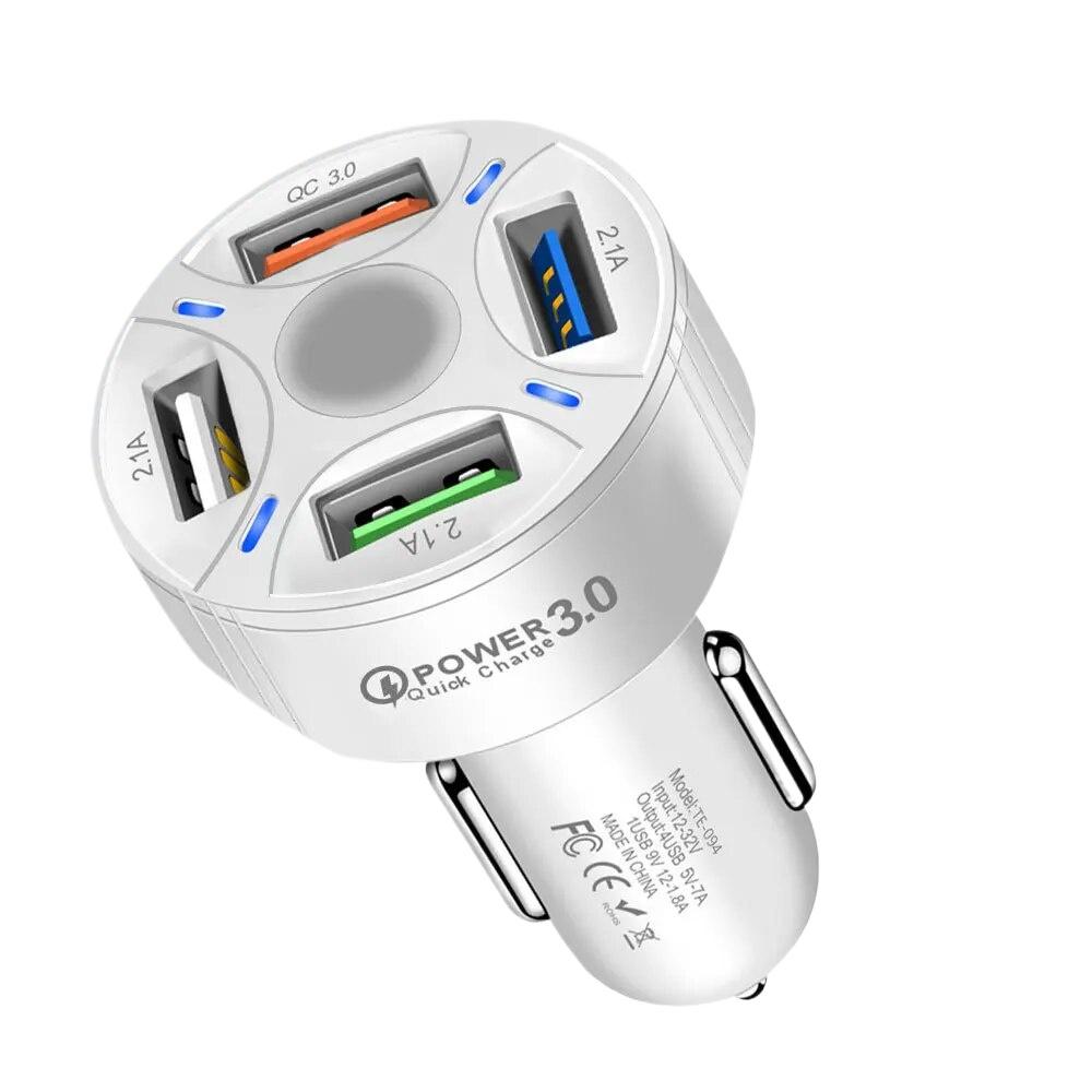 35W USB Car Charger 5.4A 4Ports Fast Charging Phone Adapter for IPhone 16 15 14 IPad Xiaomi 14 Huawei P60 Samsung Quick Charger 3.0