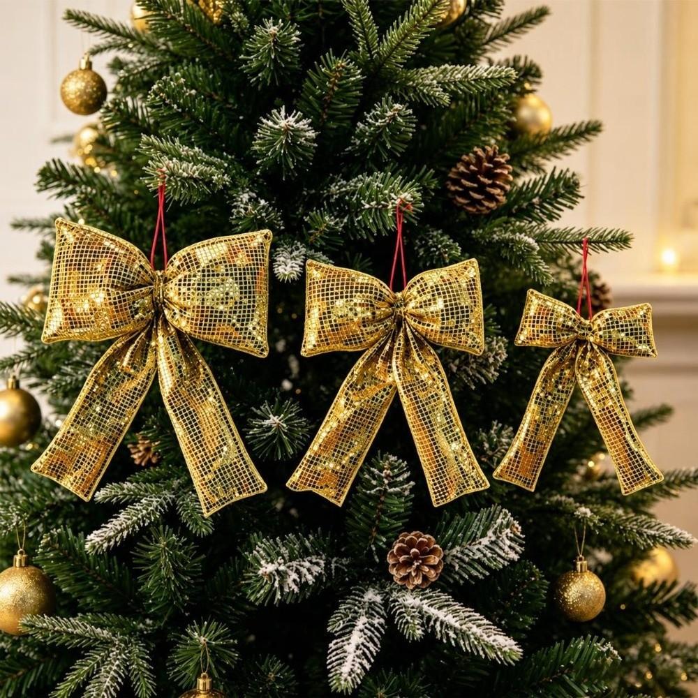 Sequin Decor Tree Ornament Shiny Surface Bow Pendant Easy Hang Christmas Bow Festive Display