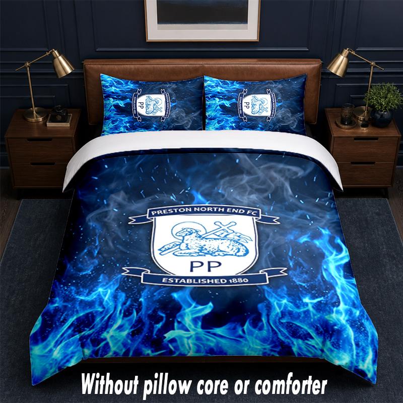 Preston North End Football Design Bed Bedding Set 1 Duvet Cover + 2 Pillowcases Soft Breathable Household Bed Linens