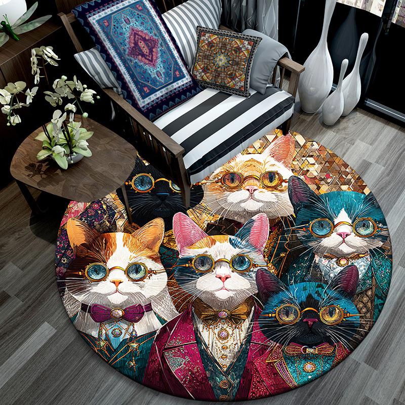 Cats Round Area Rug,Carpet Rug for Living Room Bedroom Sofa Playroom Decor,Non-slip Floor Mat