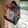 Womens Cotton Linen Scarf Square Wrap Shawl With Floral Print Lightweight Fall Winter Accessory