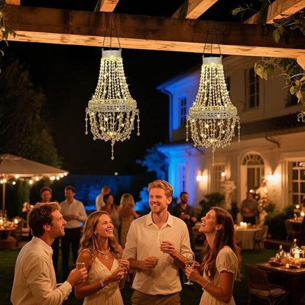 Waterproof Solar Chandelier Crystal Acrylic LED Solar Light Luxury Solar Hanging Lantern Pergola