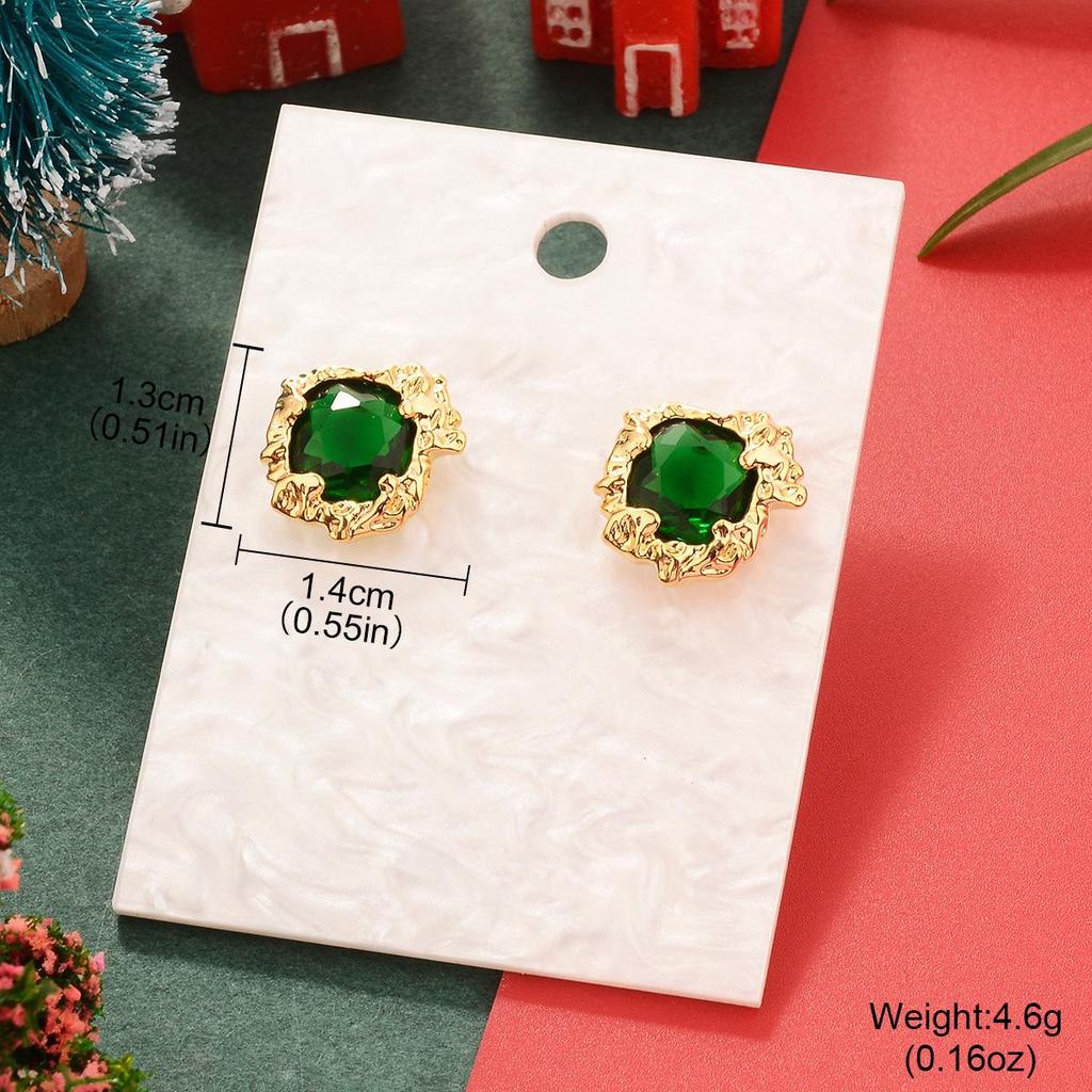 Emerald Zircon Gold-Plated Copper Vintage Earrings - European & American Christmas Edition
