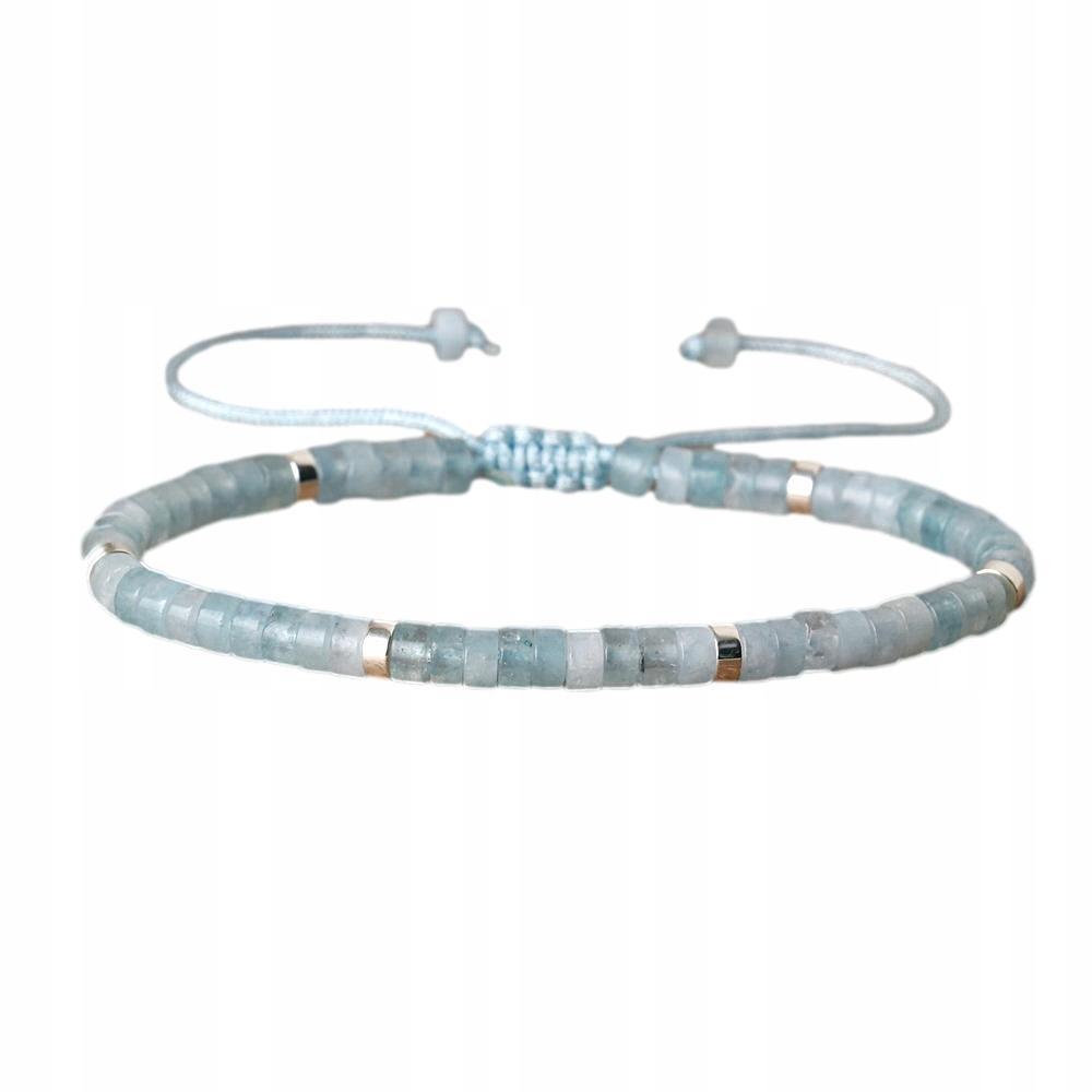 Women's Bracelet Beads Natural Stone Aquamarine 2 X 4 Mm Adjustable