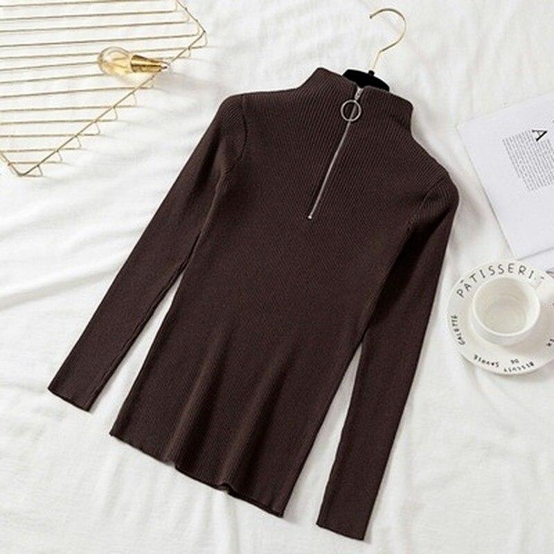 Koreanische Solide Zipper Pullover Pullover Gestrickte Herbst Und Winter Langarm Pull Femme Schlank Jumper Frauen Pullover Tops 17113