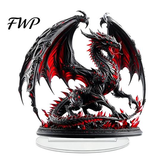 Clear Acrylic Display Ornament Fantasy Dragon Statue, Gothic Tabletop Figurine, Mythical Detailed Scale Collectible Desktop for Office Bedroom Gaming