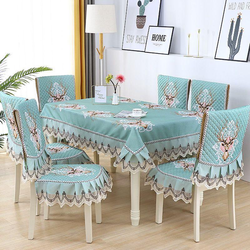 Chinese Style Chair Cover Dining Table Cloth Thick Anti Slip Chair Cushion with Lace Skirt Simple Printed Tablecloth Home Decor