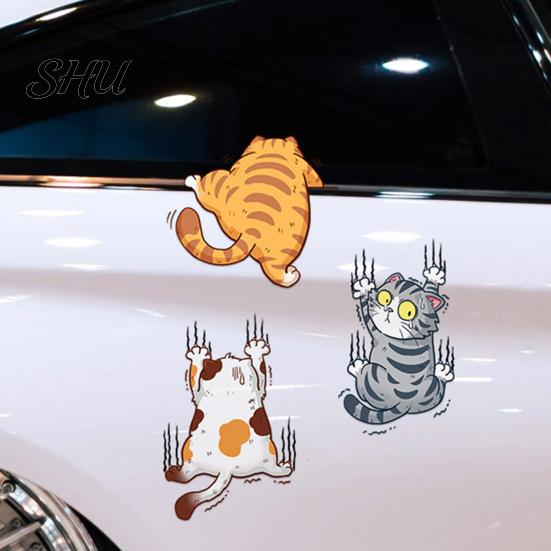 Auto Window Sticker 3Pcs/Set Cat Scratch Car Funny Weather-resistant Self-adhesive SUV Vehicle Cartoon Body Decoration Kitten Animal Trim Decal